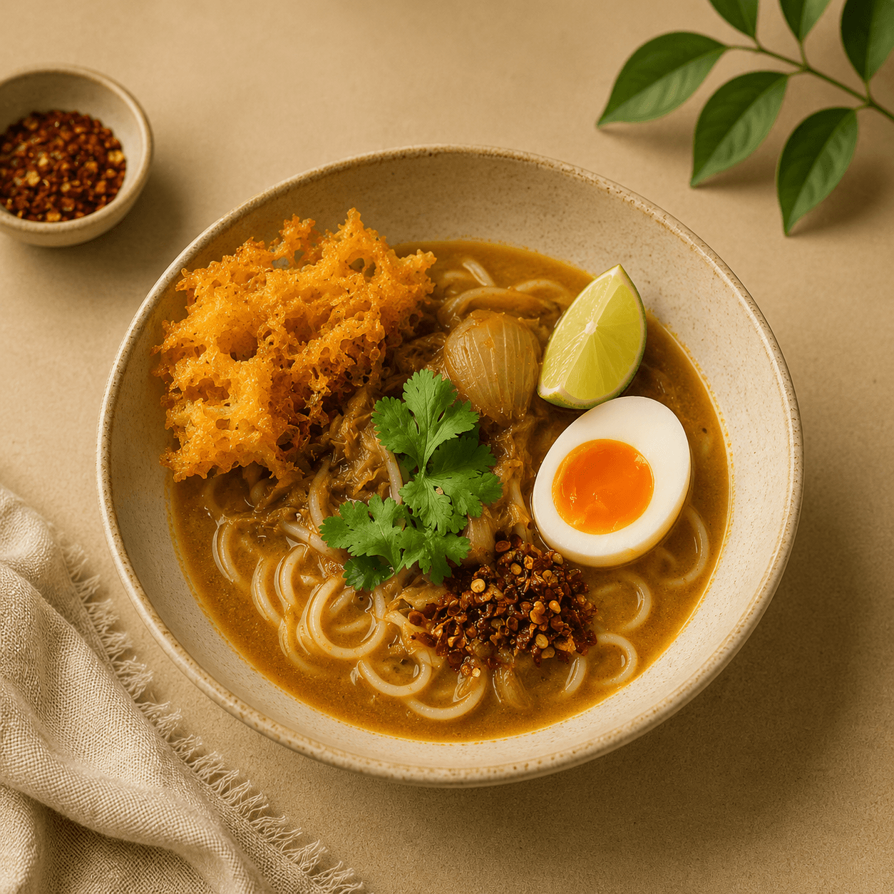 Rice noodles and a packaged Burmese meal kit